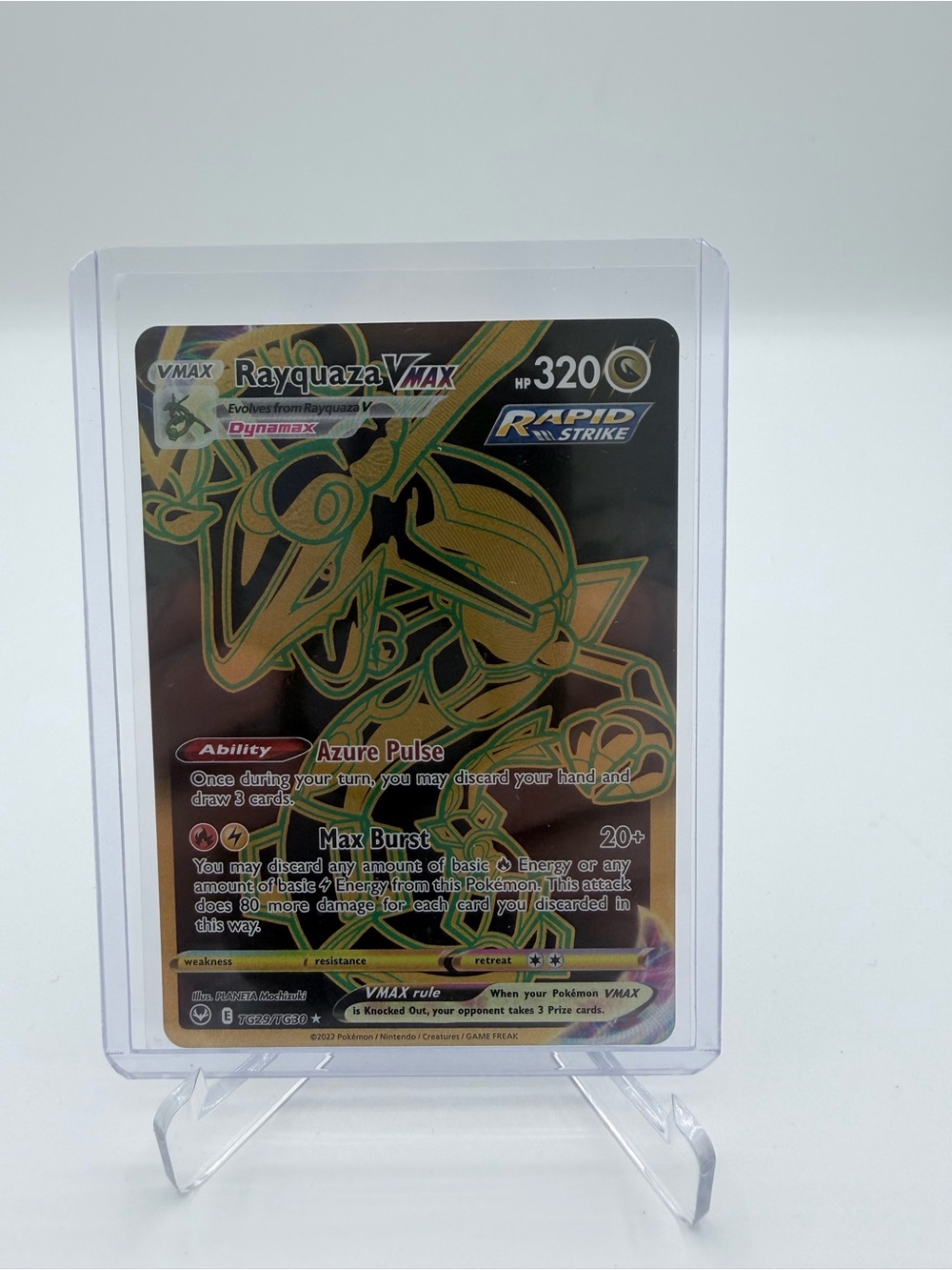 Pokemon Rayquaza VMAX Holographic Card - Black & Gold